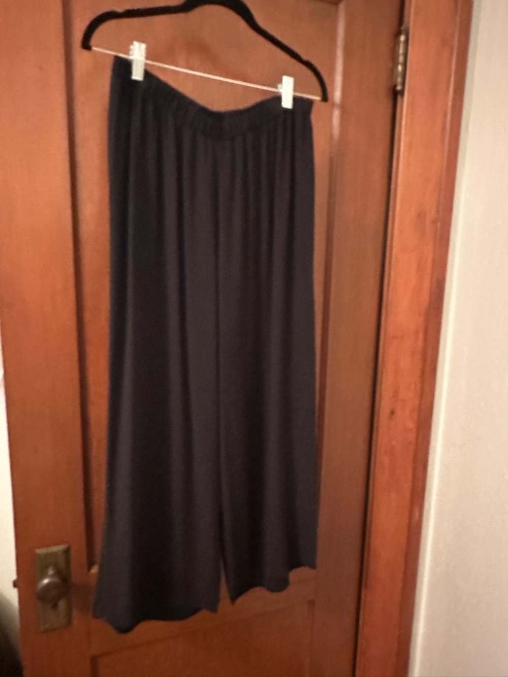 Eileen Fisher Classic Black Elastic Waist wide leg ankle lengths pants